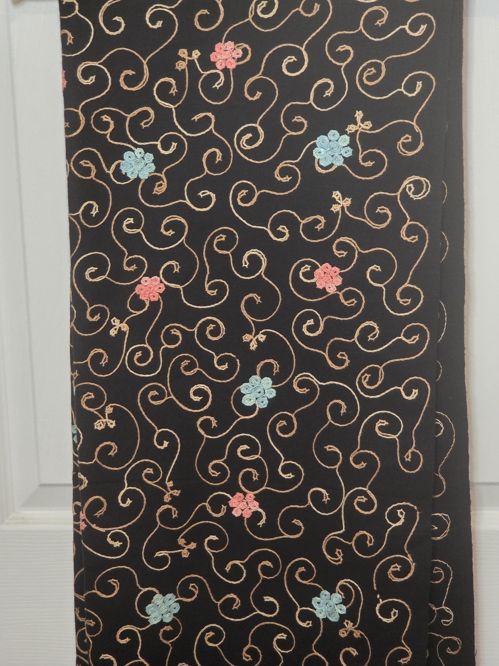 Black Embroidered Floral Scarf Wrap - Picture 4 of 7